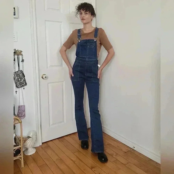 GAP NWT BLUE STRETCHY DENIM FLARE JUMPSUIT - Picture 6 of 8
